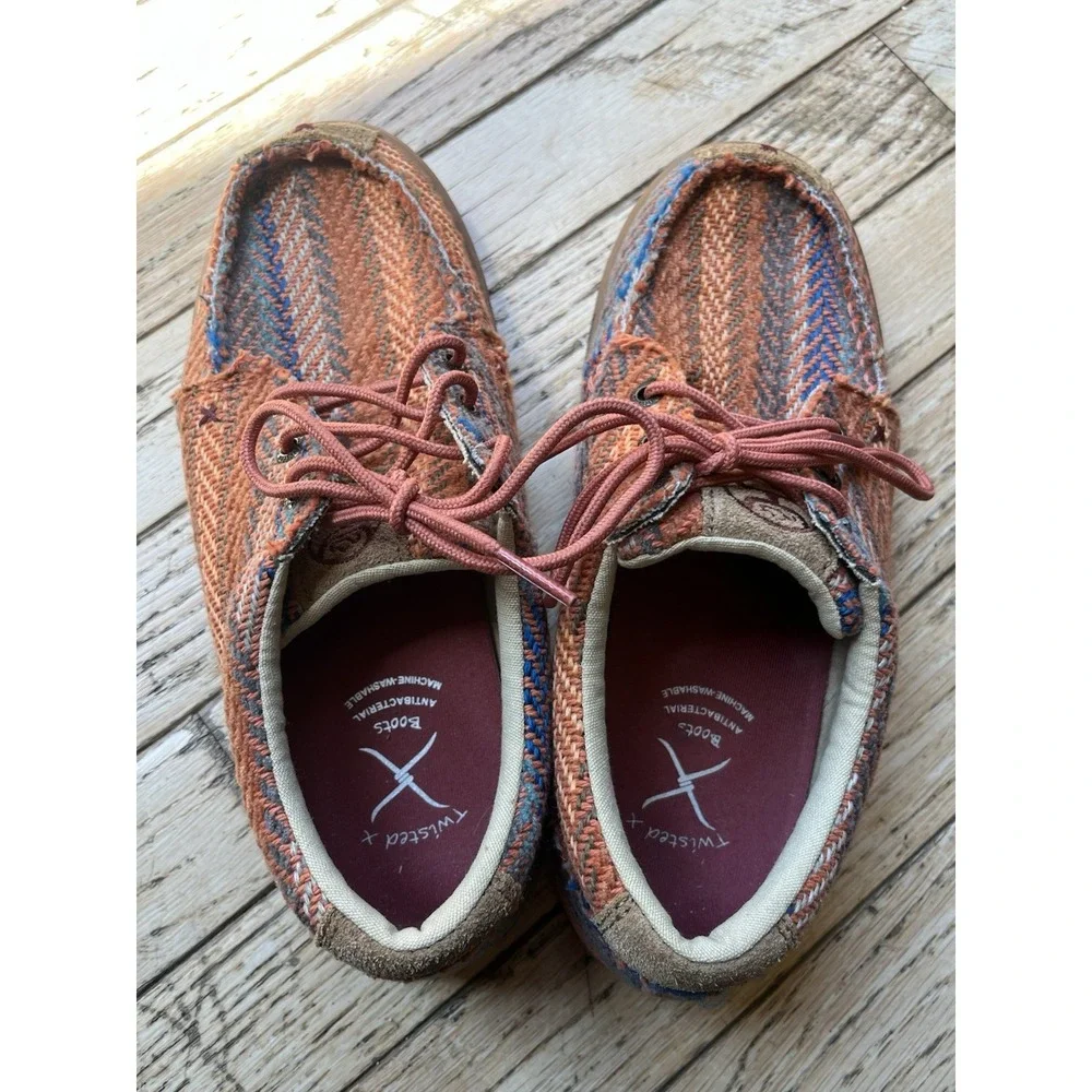 Twisted X Boots  Moccasins Boho Patchwork Hippie Orange Shoes Slip Ons Sz 7